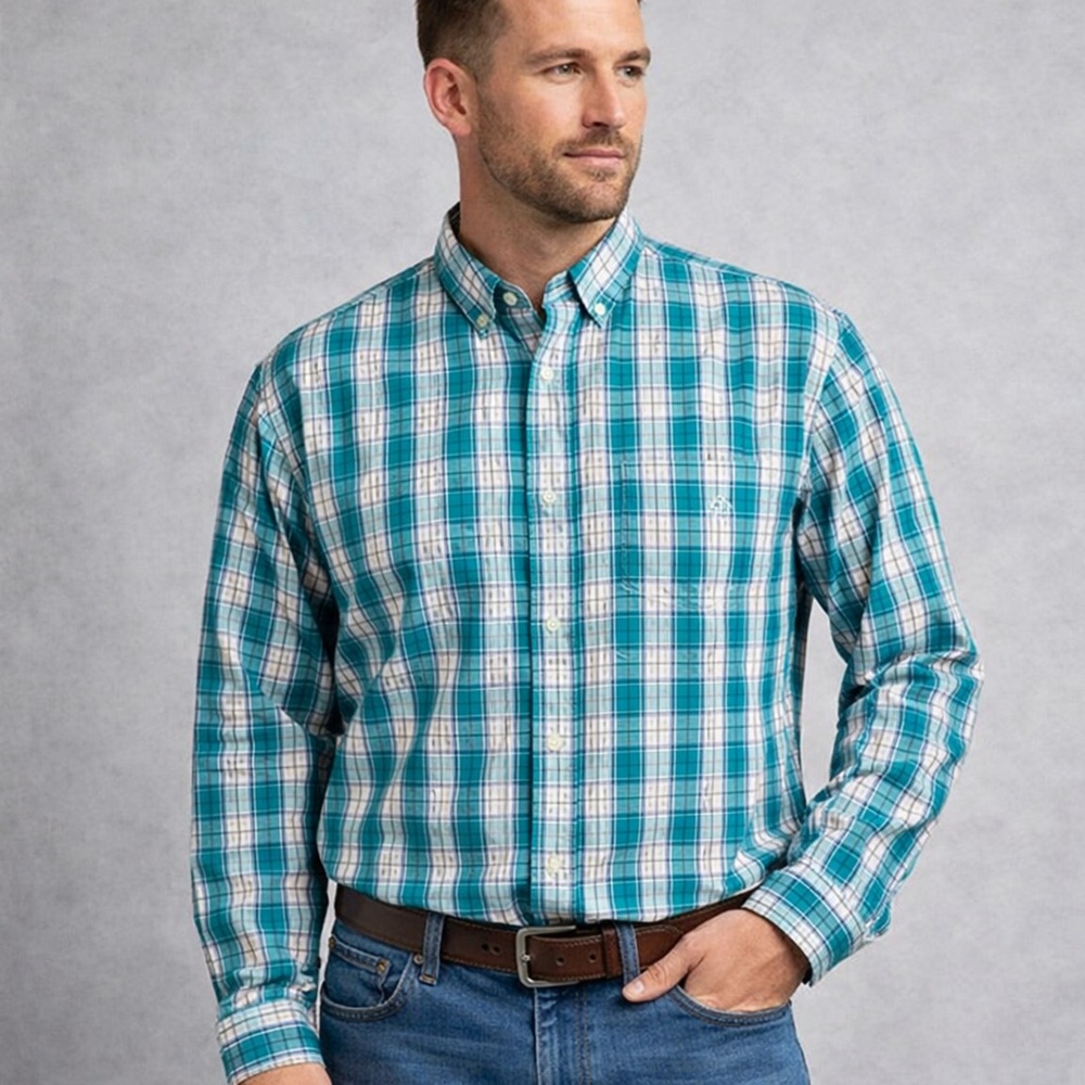 Chaps Men’s XLT Stretch Plaid Oxford Button Down‎ Long Sleeve Shirt